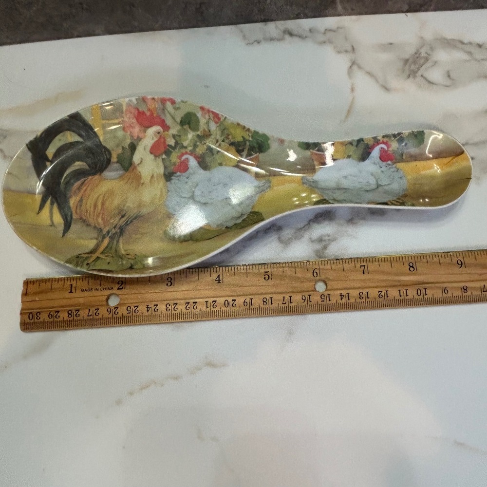 Melamine Rooster Spoon Rest Farmhouse Country Chicken Kitchen Utensil Holder